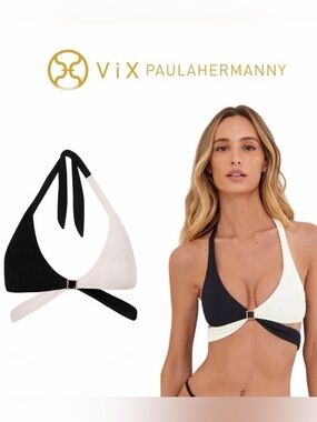 VIX Spencer Lola Black & White Halter Bikini Top sz S